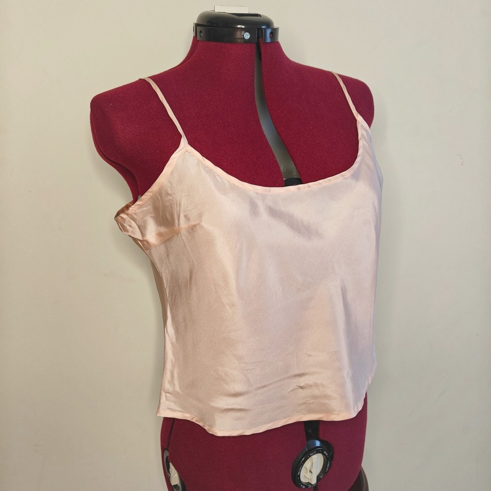 Peach Pink Satin Camisole Scoop Neck Adjustable Spaghetti Strap Tank Crop Top XL
